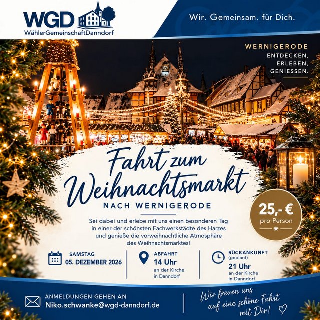 Vorankündigung der Fahrt zum Weihnachtsmarkt Wernigerode